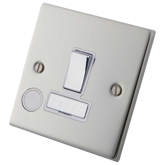 M2 Decorative 13A Switched Fused Spur With Flex Outlet White Insert Polished Stainless Steel