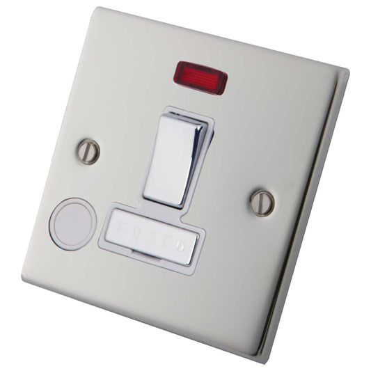 M2 Decorative 13A Switched Fused Spur Neon Indicator White Insert Polished Stainless Steel