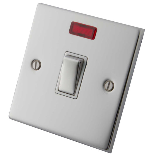 M2 Decorative 20A DP Switch with Neon Indicator White Insert Polished Stainless Steel