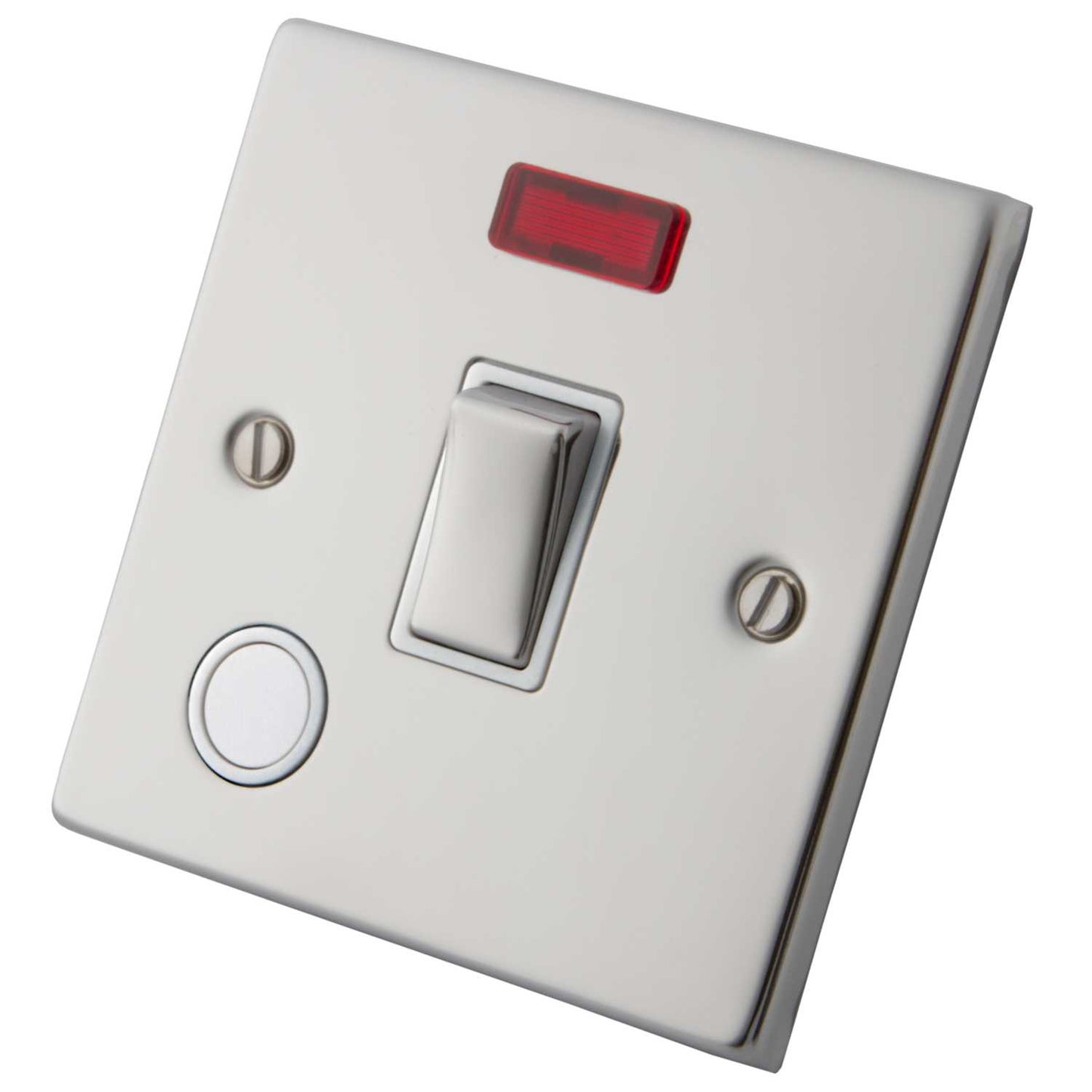 M2 Decorative 20A DP Switch with Neon and Flex Outlet White Insert Polished Stainless Steel