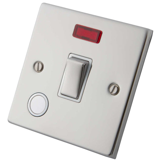 M2 Decorative 20A DP Switch with Neon and Flex Outlet White Insert Polished Stainless Steel