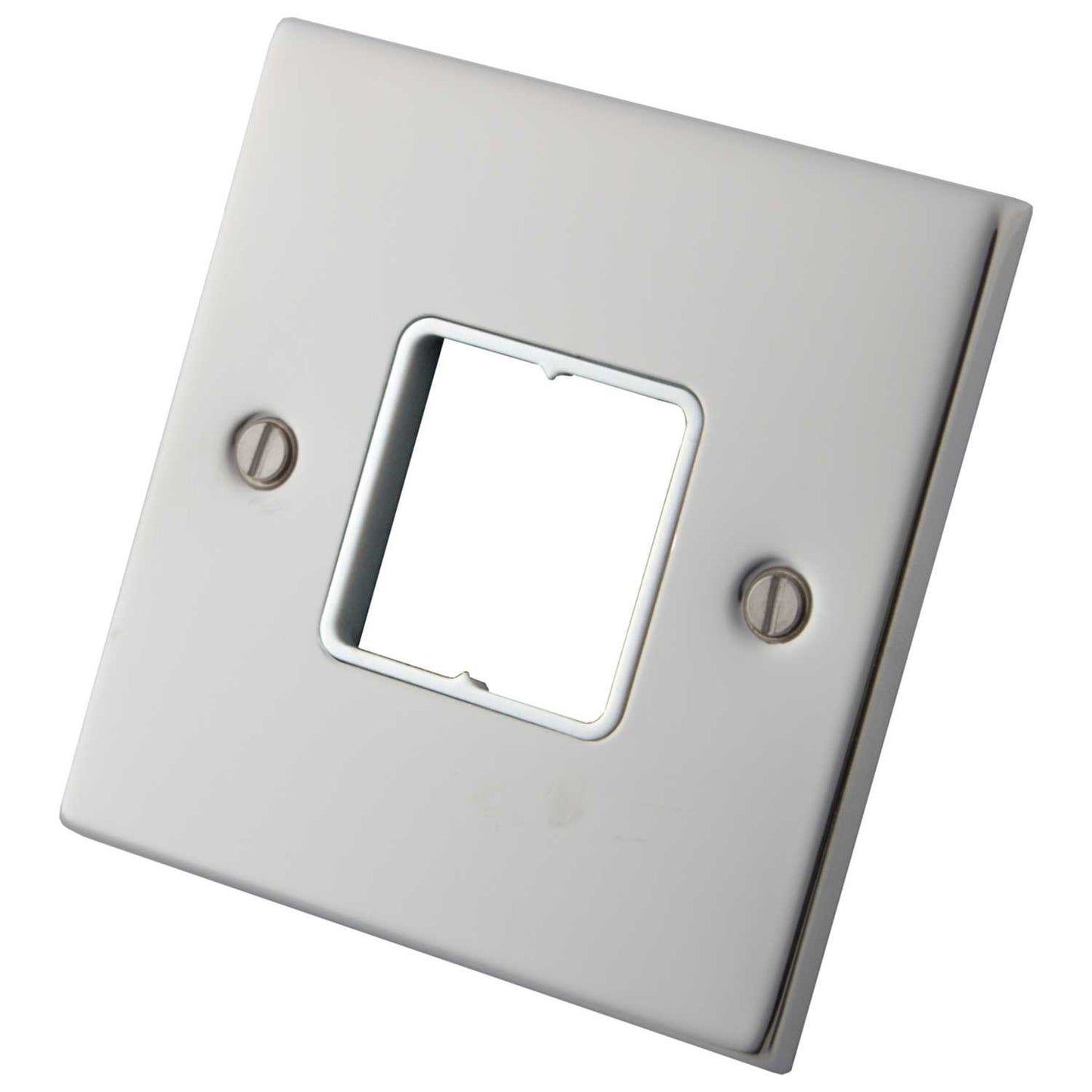 M2 Decorative 1 Gang 2 Module Front Plate White Insert Polished Stainless Steel