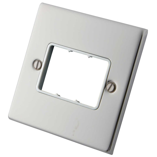 M2 Decorative 1 Gang 3 Module Front Plate White Insert Polished Stainless Steel