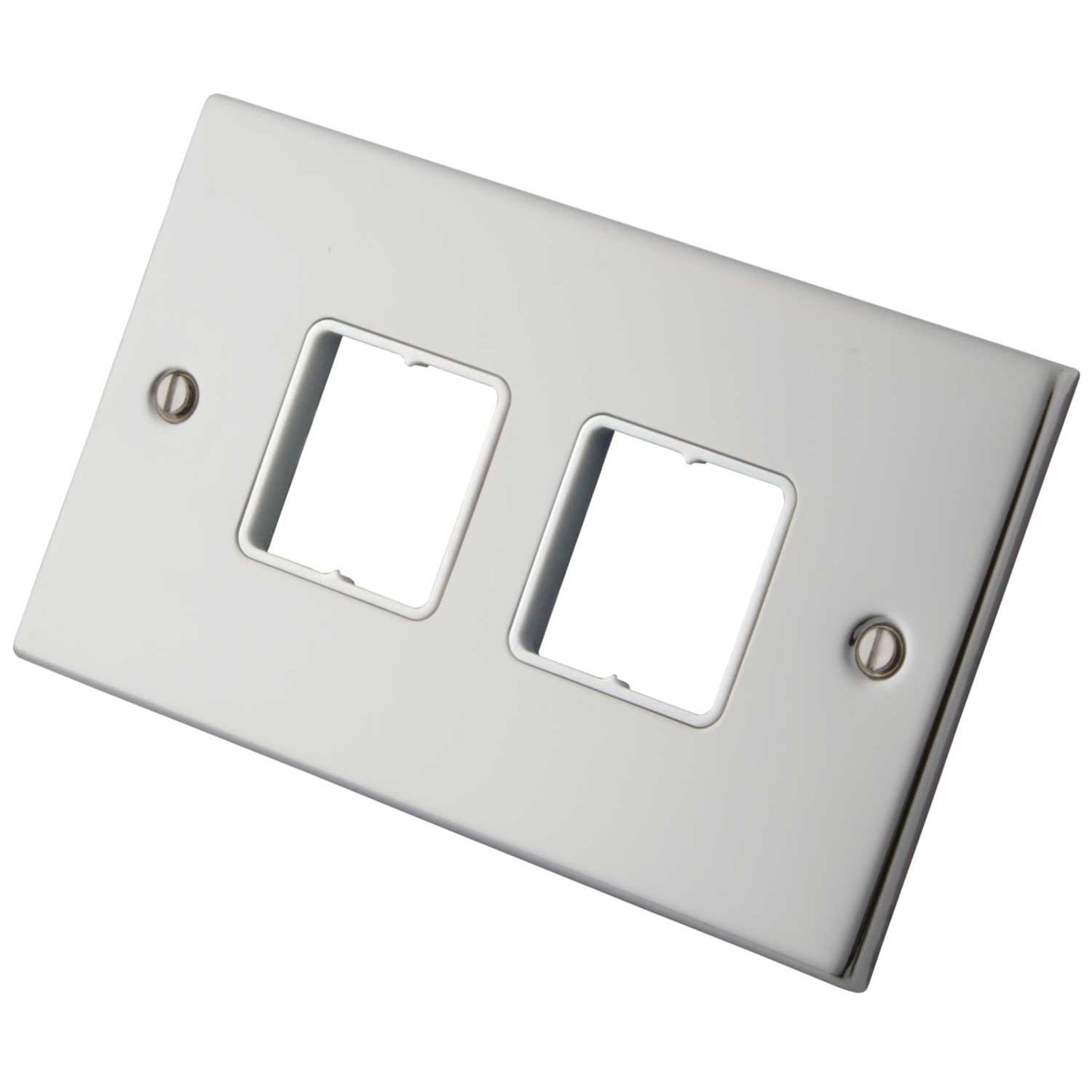 M2 Decorative 2 Gang 4 Module Front Plate White Insert Polished Stainless Steel