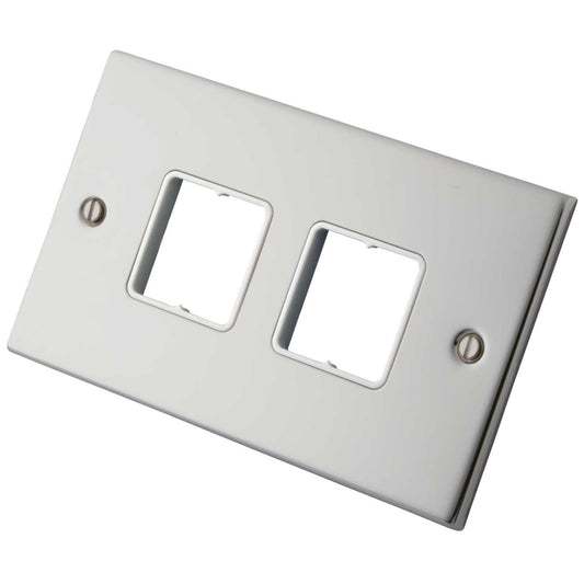 M2 Decorative 2 Gang 4 Module Front Plate White Insert Polished Stainless Steel