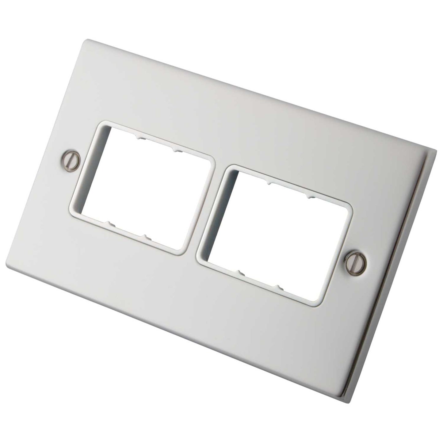 M2 Decorative 2 Gang 6 Module Front Plate White Insert Polished Stainless Steel