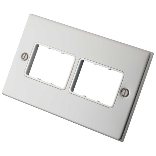 M2 Decorative 2 Gang 6 Module Front Plate White Insert Polished Stainless Steel