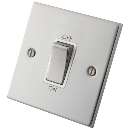 M2 Decorative 45A DP 1 Gang Switch Metal / White Insert Polished Stainless Steel