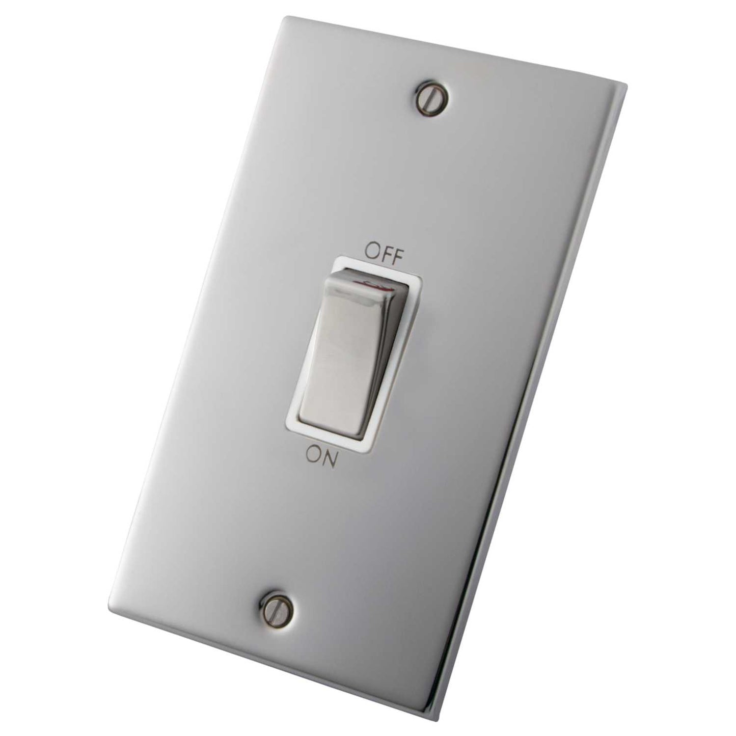 M2 Decorative 45A DP 2 Gang Vertical Switch Metal / White Insert Polished Stainless Steel