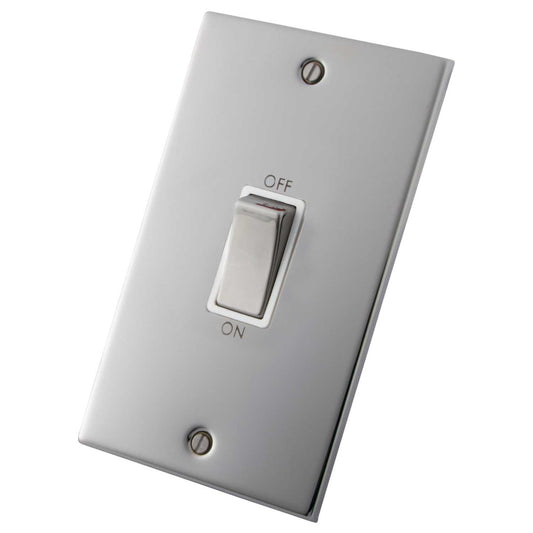 M2 Decorative 45A DP 2 Gang Vertical Switch Metal / White Insert Polished Stainless Steel