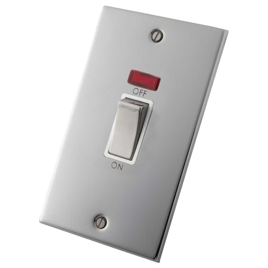 M2 Decorative 45A DP 2 Gang Vertical Switch With Neon White Insert Polished Stainless Steel