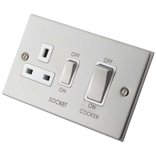 M2 Decorative 45A Cooker Control Unit Metal / White Insert Polished Stainless Steel