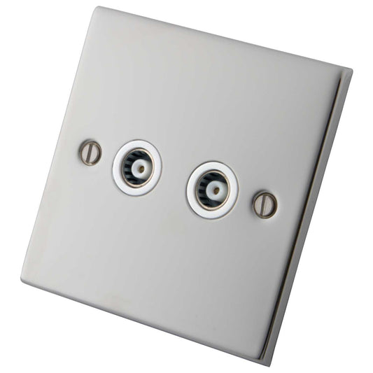 M2 Decorative 2 Gang Coaxial Socket White Insert Polished Stainless Steel
