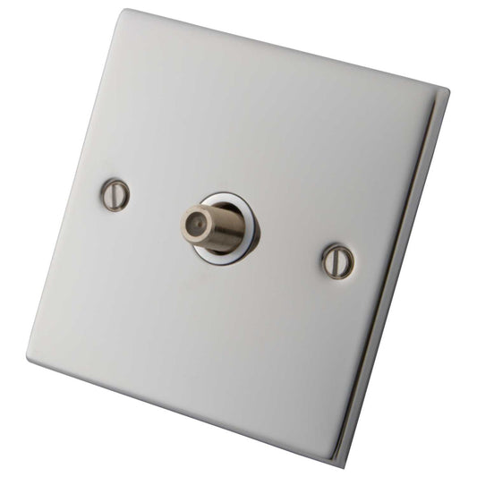 M2 Decorative 1 Gang Satellite Socket White Insert Polished Stainless Steel