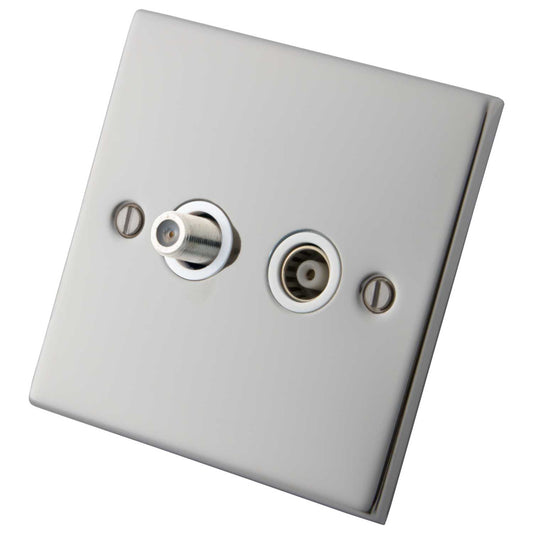 M2 Decorative 1 Gang Satellite and Coaxial Socket White Insert Polished Stainless Steel