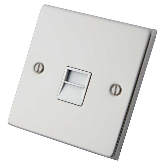 M2 Decorative 1 Gang Master Telephone Socket White Insert Polished Stainless Steel