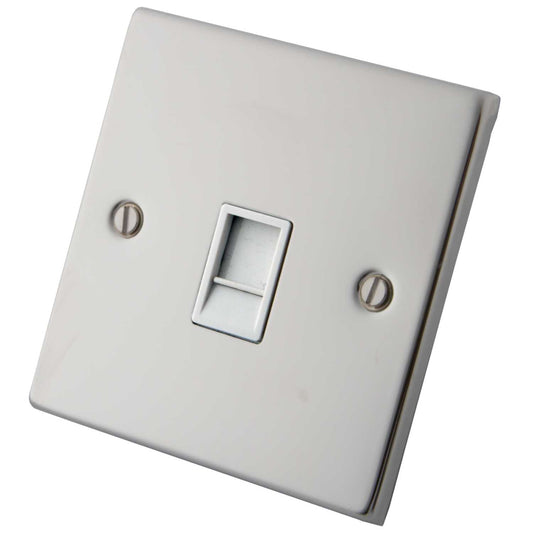 M2 Decorative 1 Gang Cat 5E Data Outlet White Insert Polished Stainless Steel