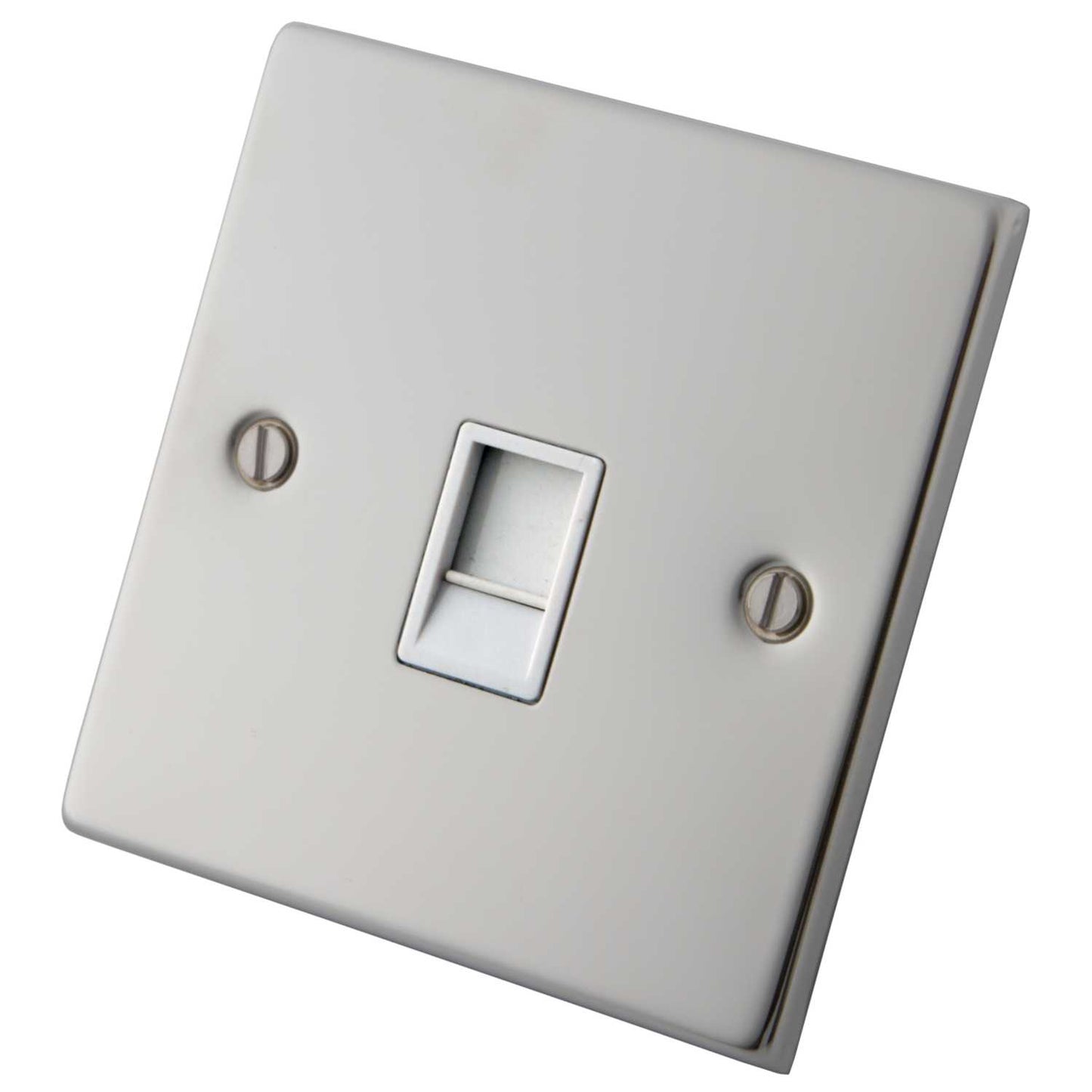 M2 Decorative 1 Gang RJ11 Telephone Outlet White Insert Polished Stainless Steel