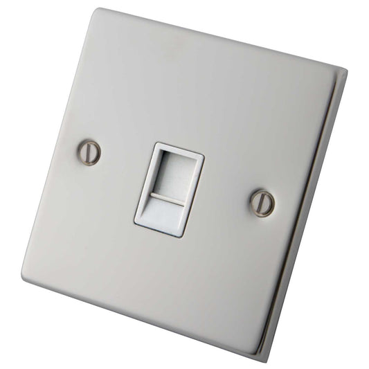 M2 Decorative 1 Gang RJ11 Telephone Outlet White Insert Polished Stainless Steel