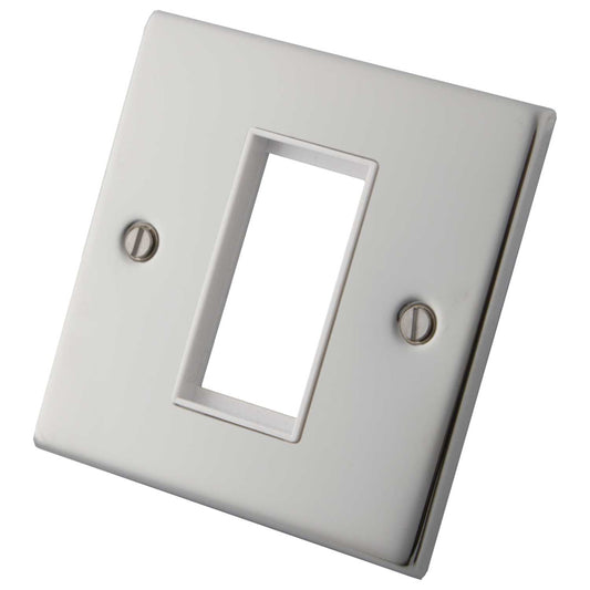 M2 Decorative 1 Gang 1 Euro Module Front Plate White Insert Polished Stainless Steel