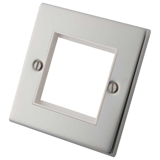 M2 Decorative 1 Gang 2 Euro Module Front Plate White Insert Polished Stainless Steel