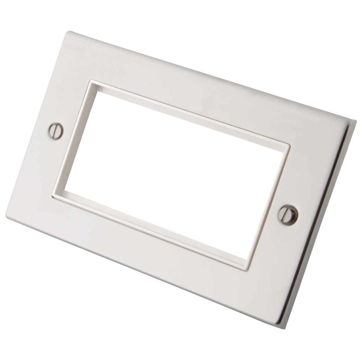 M2 Decorative 2 Gang 4 Euro Module Front Plate White Insert Polished Stainless Steel