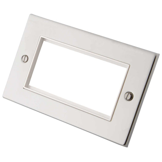M2 Decorative 2 Gang 4 Euro Module Front Plate White Insert Polished Stainless Steel