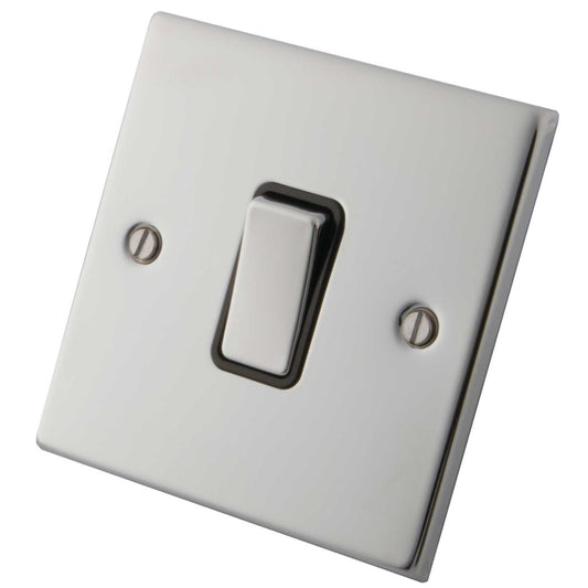 M2 Decorative 10A 1 Gang 2 Way Light Switch Metal / Black Insert Polished Stainless Steel