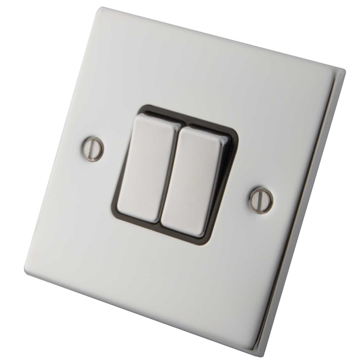 M2 Decorative 10A 2 Gang 2 Way Light Switch Metal / Black Insert Polished Stainless Steel