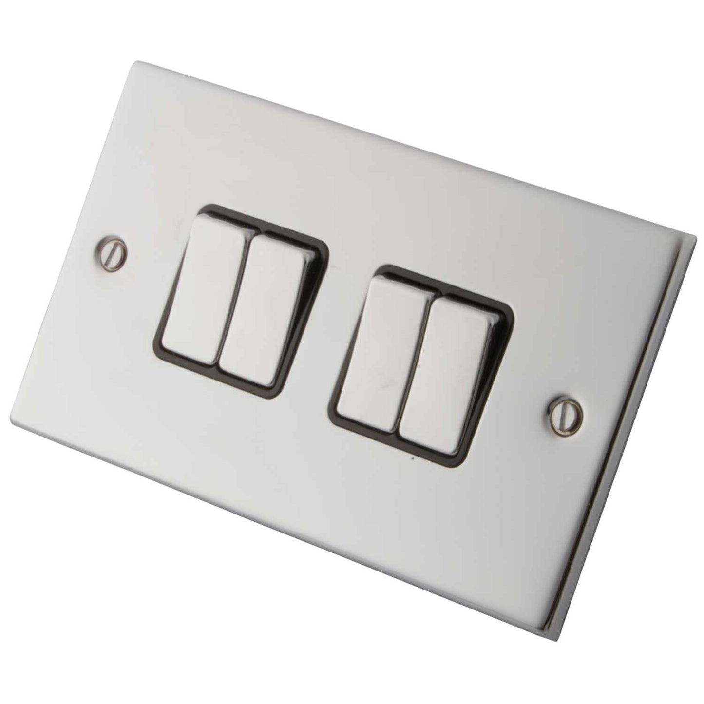 M2 Decorative 10A 4 Gang 2 Way Light Switch Metal / Black Insert Polished Stainless Steel