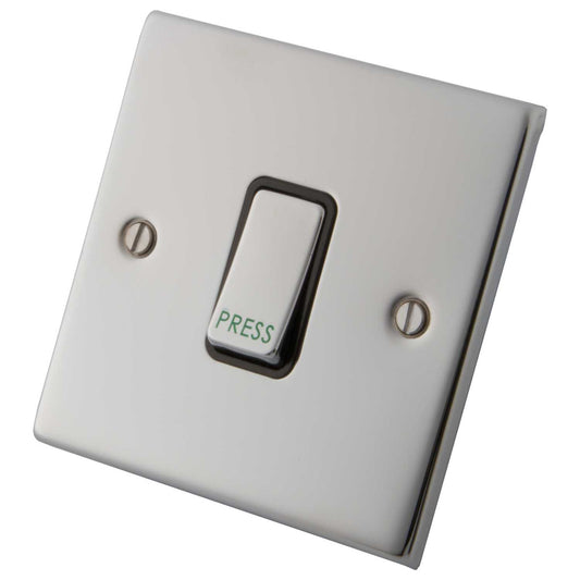 M2 Decorative 10A 1 Gang 2 Way Retractive Switch Black Insert Polished Stainless Steel