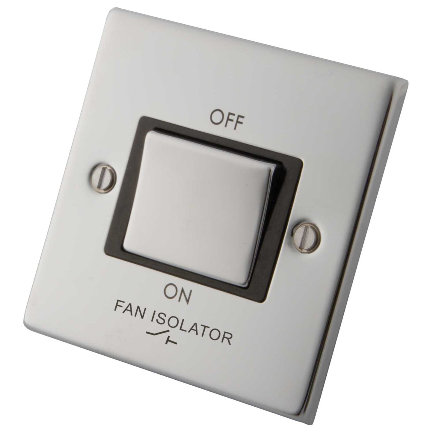 M2 Decorative 10A Triple Pole Fan Isolator Metal / Black Insert Polished Stainless Steel
