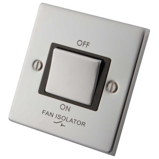 M2 Decorative 10A Triple Pole Fan Isolator Metal / Black Insert Polished Stainless Steel