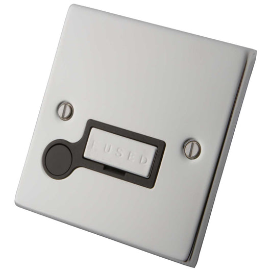 M2 Decorative 13A Unswitched Fused Spur With Flex Outlet Black Insert Polished Stainless Steel