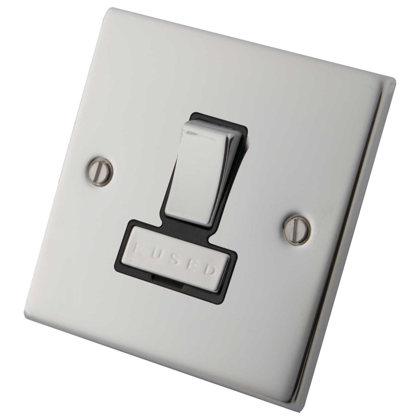 M2 Decorative 13A Switched Fused Spur Metal / Black Insert Polished Stainless Steel