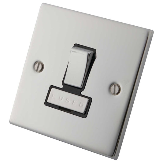 M2 Decorative 13A Switched Fused Spur Metal / Black Insert Polished Stainless Steel