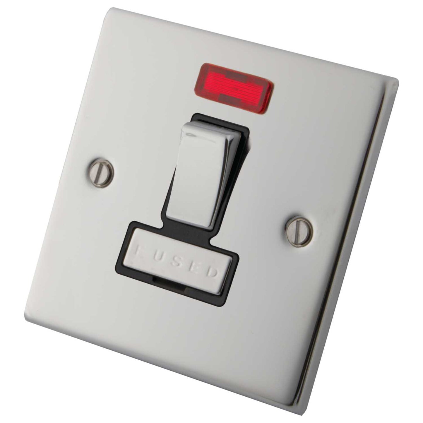 M2 Decorative 13A Switched Fused Spur with Neon Metal / Black Insert Polished Stainless Steel
