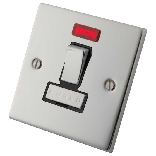 M2 Decorative 13A Switched Fused Spur with Neon Metal / Black Insert Polished Stainless Steel
