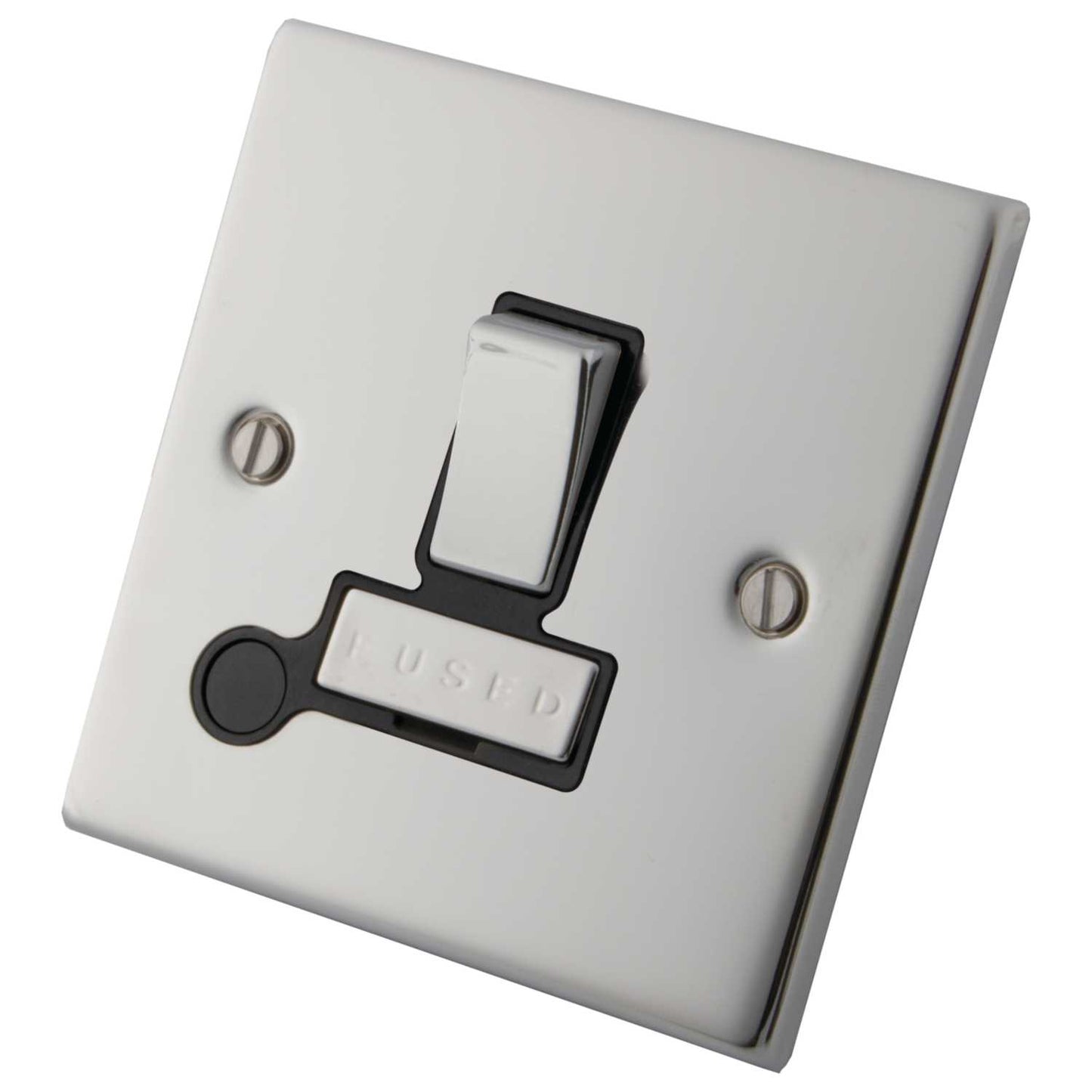 M2 Decorative 13A Switched Fused Spur With Flex Outlet Black Insert Polished Stainless Steel