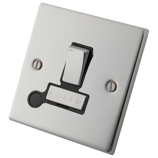 M2 Decorative 13A Switched Fused Spur With Flex Outlet Black Insert Polished Stainless Steel