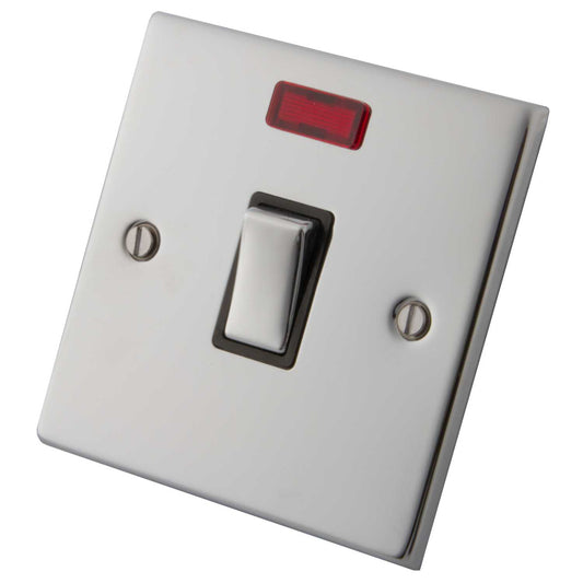 M2 Decorative 20A DP Switch with Neon Indicator Black Insert Polished Stainless Steel