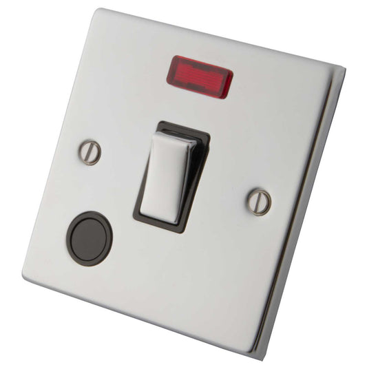 M2 Decorative 20A DP Switch with Neon and Flex Outlet Black Insert Polished Stainless Steel