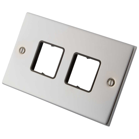 M2 Decorative 2 Gang 4 Module Front Plate Black Insert Polished Stainless Steel