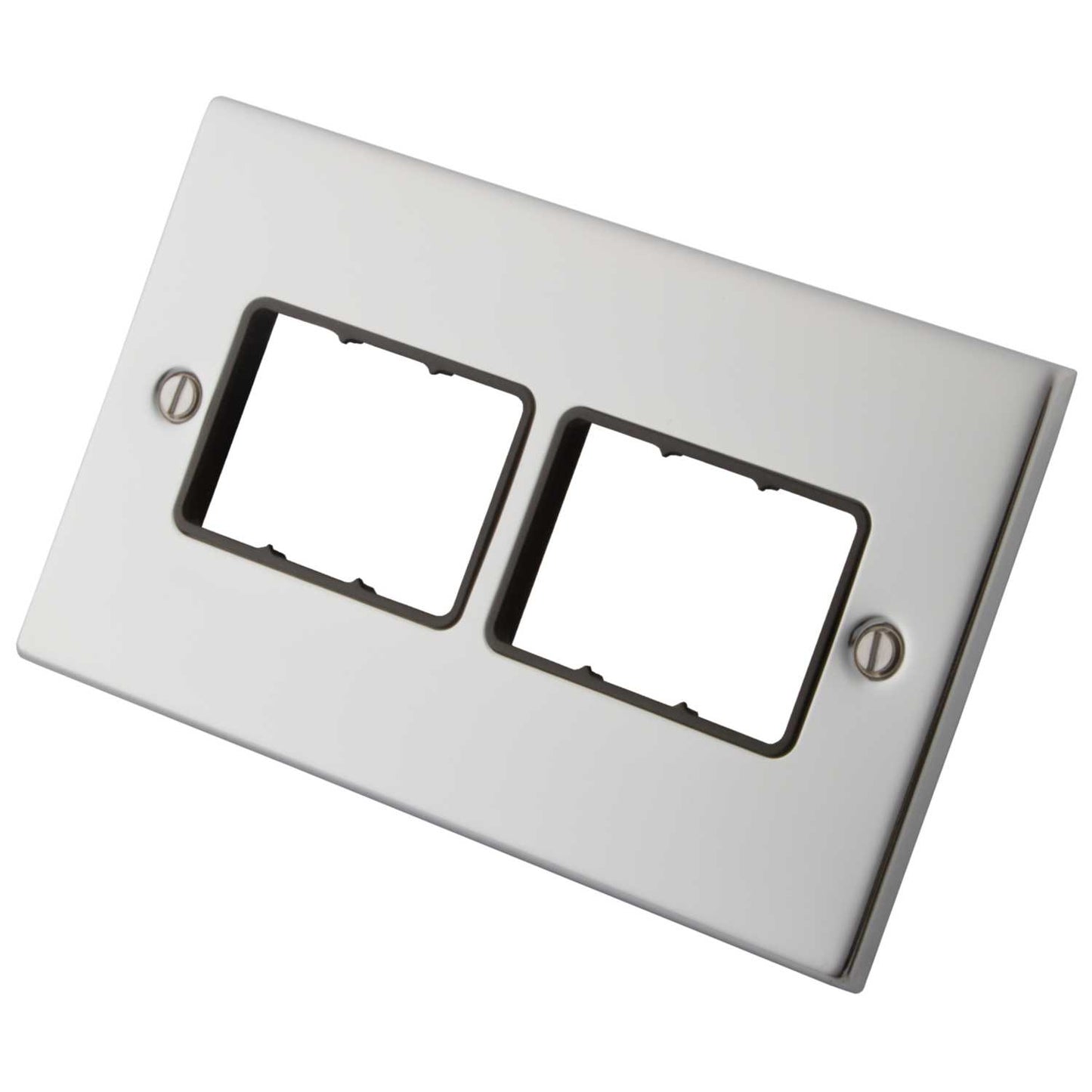 M2 Decorative 2 Gang 6 Module Front Plate Black Insert Polished Stainless Steel