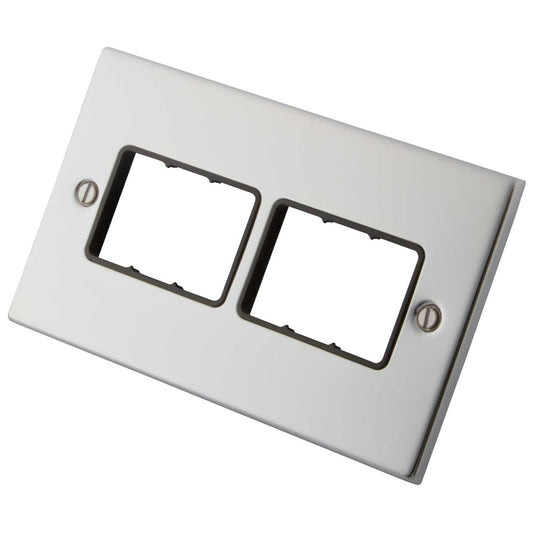 M2 Decorative 2 Gang 6 Module Front Plate Black Insert Polished Stainless Steel