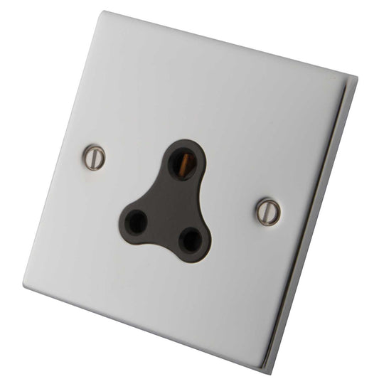 M2 Decorative 5A 1 Gang Unswitched Socket Black Insert Polished Stainless Steel