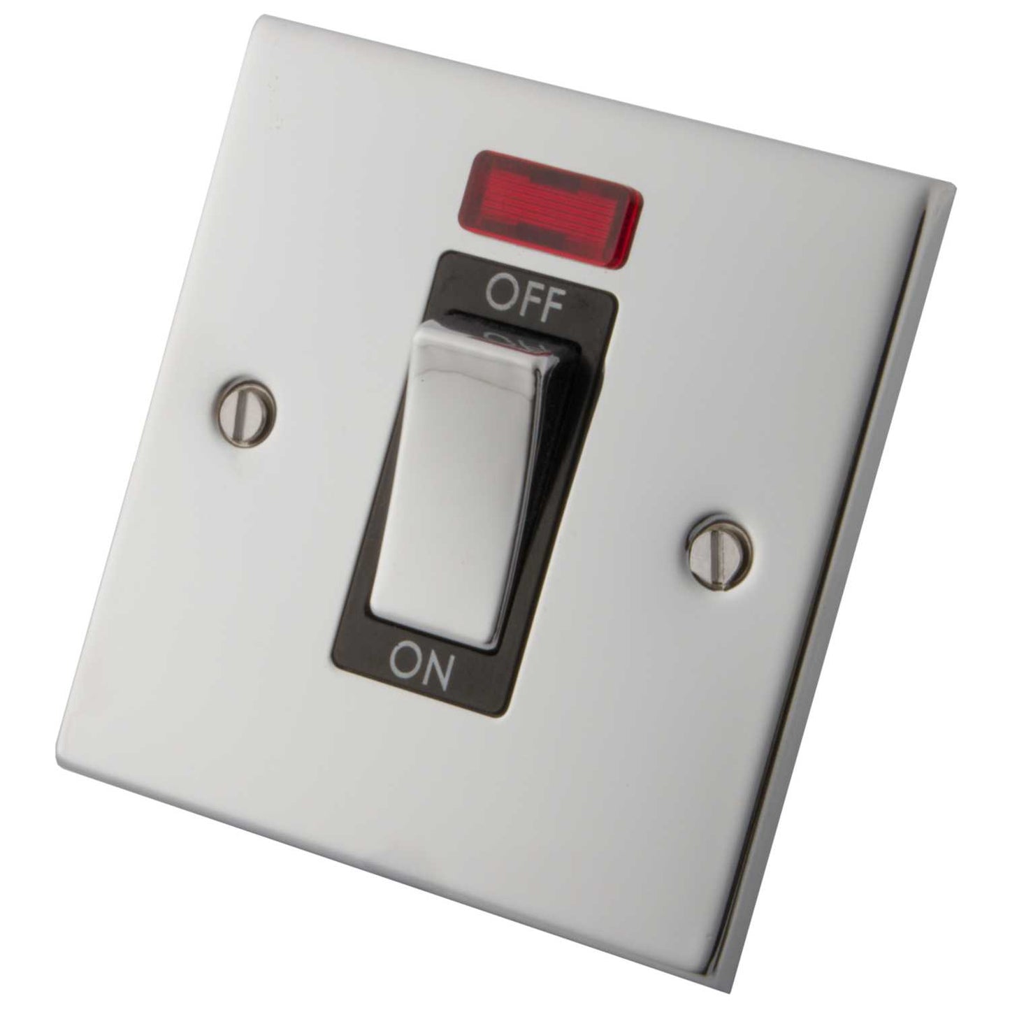 M2 Decorative 45A DP 1 Gang Switch With Neon Indicator Black Insert Polished Stainless Steel