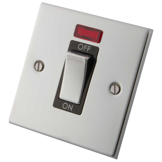 M2 Decorative 45A DP 1 Gang Switch With Neon Indicator Black Insert Polished Stainless Steel