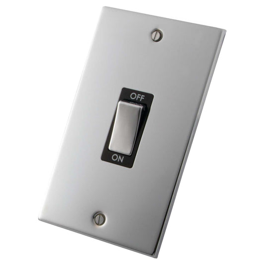 M2 Decorative 45A DP 2 Gang Vertical Switch Metal / Black Insert Polished Stainless Steel