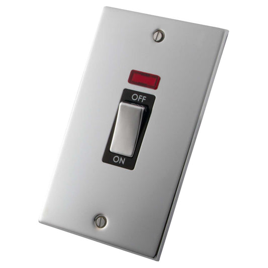 M2 Decorative 45A DP 2 Gang Vertical Switch With Neon Black Insert Polished Stainless Steel